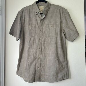 100% Cotton Blue Mountain Button Up Pockets Shirt Green Short Sleeves Men Work